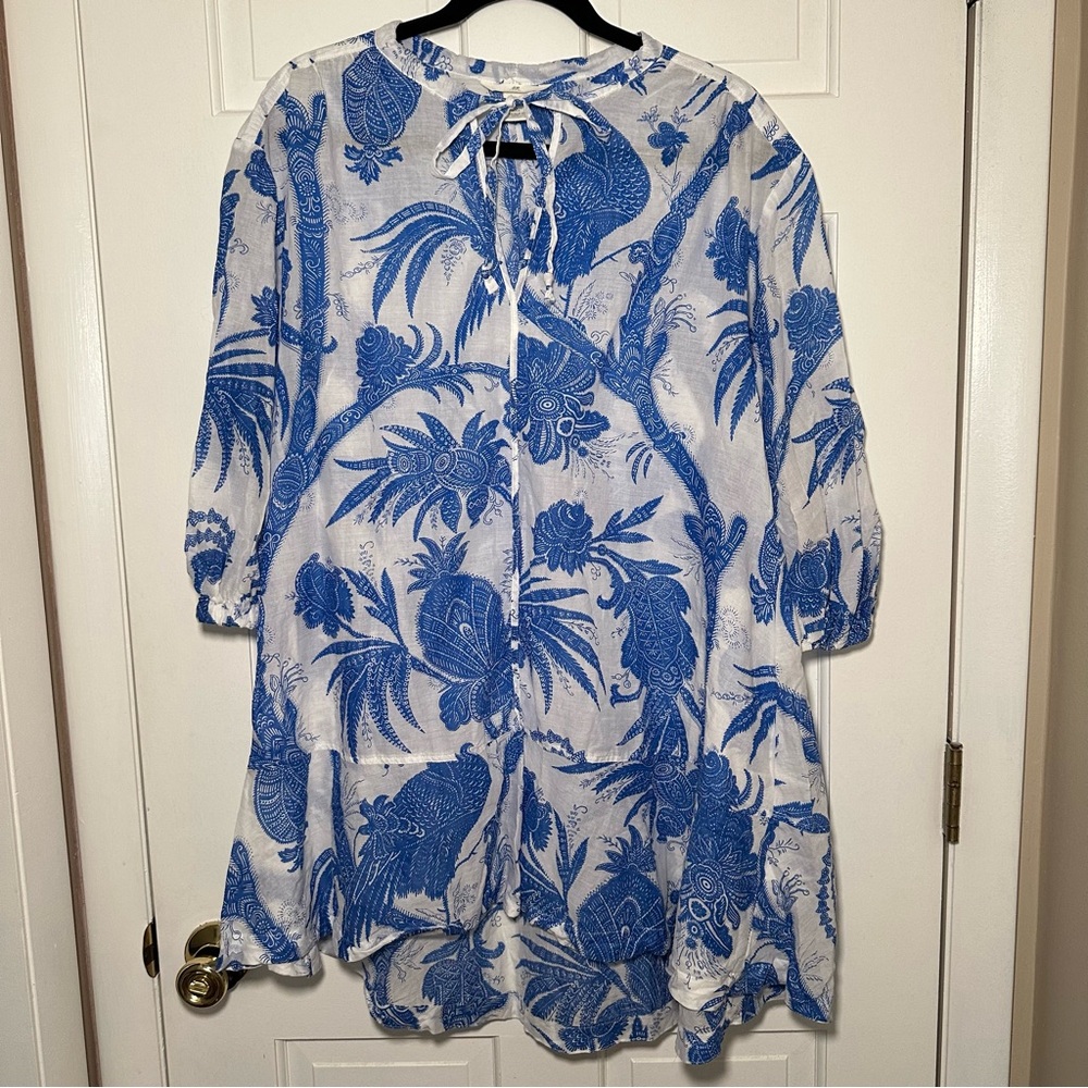 H&M Blue and White Print Cotton Short Tunic Dress Size M